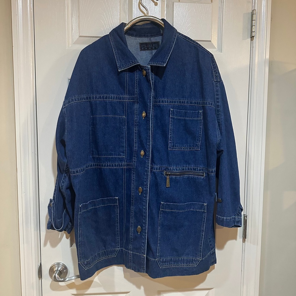 Chaus Sport Vintage Denim Chore Jacket Blue Cotton Utility Barn Coat Large